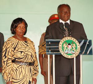Lucy Kibaki with her husband, then President, when he clarified that he had only one wife, Lucy.