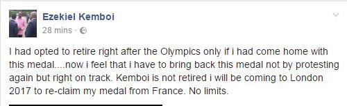 The athlete announced the move on his facebook account.