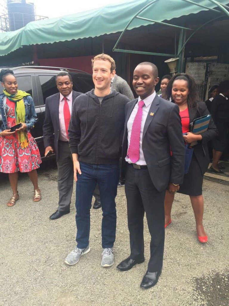 Mark Zuckerberg with Kenya's ICT minister Joe Mucheru after having a sumptuous meal at an open air hotel.